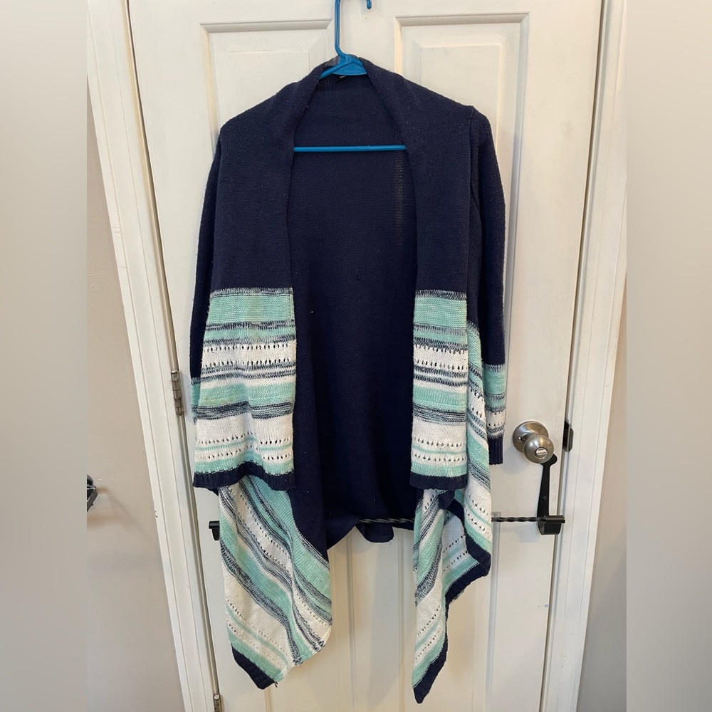 Derek Heart medium sweater, just past knee length open front